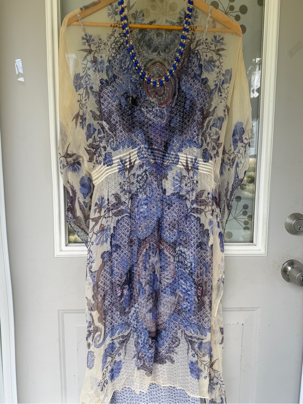 Rene Derhy Dress Medium - Blue on Cream